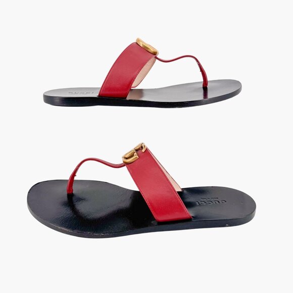 Gucci Marmont GG Thong Sandals EU 36.5 US 6.5 Red Leather Flat Flip Flop Shoe - Picture 7 of 11